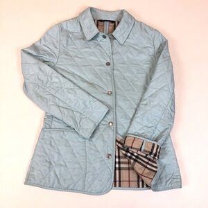 Classic Burberry Womens Quilted Light Blue Jacket Nova Check Lining Size XS